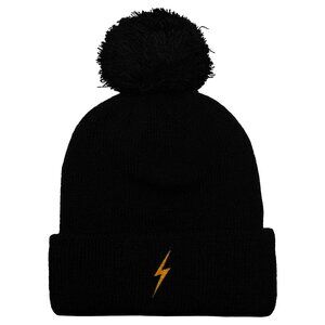 Aviator Nation Black Knit Bolt Beanie with Pom Pom